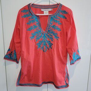 Gretchen Scott Coral and Turquoise Tunic Top Size M